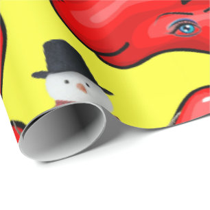 Cadeau Papier à envelopper rouge de Noël jaune