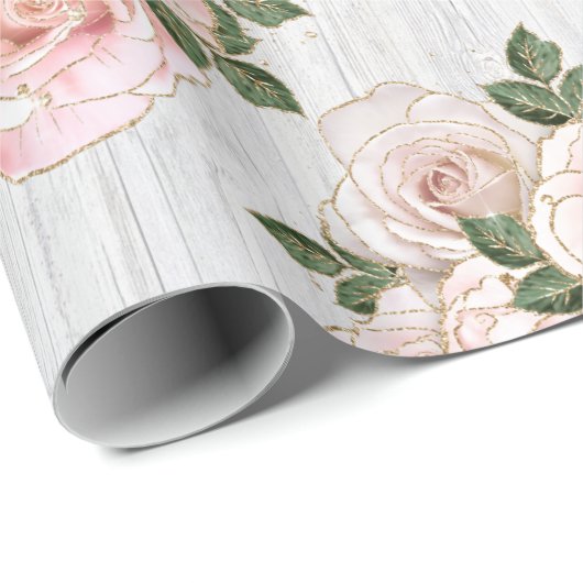 Cadeau Papier à envelopper Rouleau 6' Rustic Blush Roses (Coin rond)