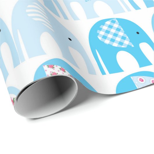 Cadeau Papier à enveloppes - Eléphants Bleus (Coin rond)