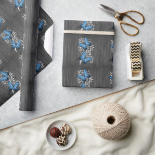 Cadeau Papier à Mariage à papillon bleu rustique