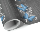 Cadeau Papier à Mariage à papillon bleu rustique (Coin rond)