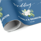 Cadeau Papier à Mariage floral bleu (Coin rond)