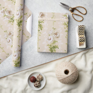 Cadeau Papier à Mariage vintage blanc de pavot