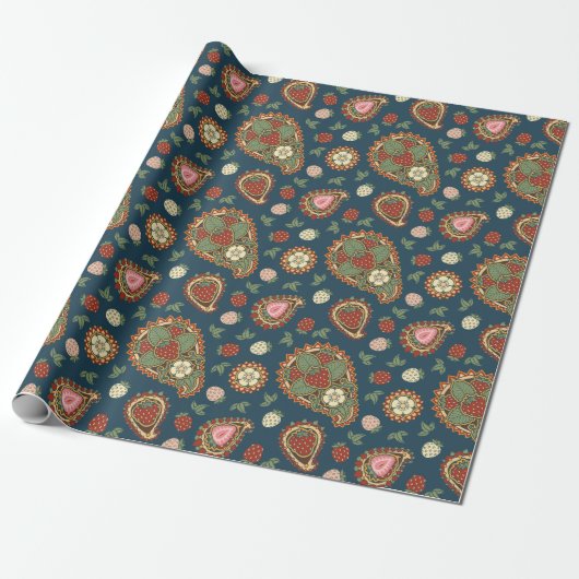 Cadeau Papier à Motif de fraise Paisley (Déroulé)