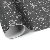 Cadeau Papier à thème spatial en noir (Coin rond)