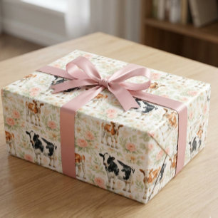Cadeau Papier aquarelle Vache Fleur Baby Shower Veau