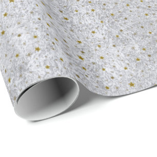 Cadeau Papier argenté abstrait avec des étoiles d'or