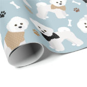 Cadeau Papier Bichon Frise Bones and Paws Blue Wrapper (Coin rond)