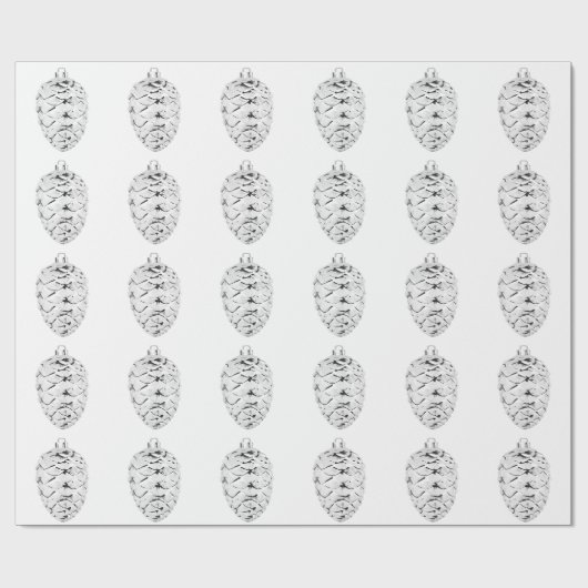Cadeau Papier blanc à enveloppement Pinecone argenté (Plat)