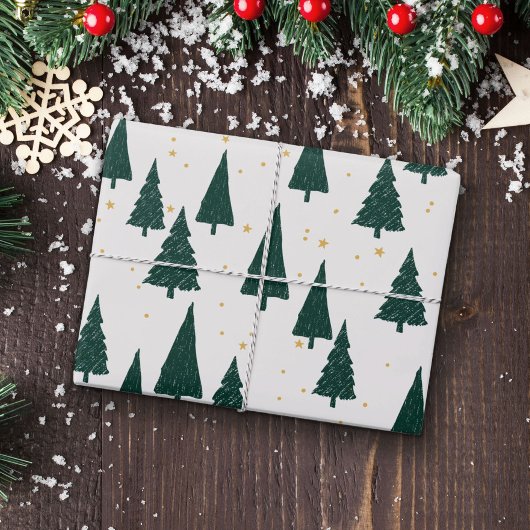 Cadeau Papier blanc vert à enveloppement de Noël