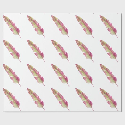 Cadeau Papier Boho Chic Rose et Vert Feather Wrapper (Plat)