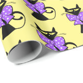 Cadeau Papier brillant à envelopper, Chat noir jaune Bow (Coin rond)