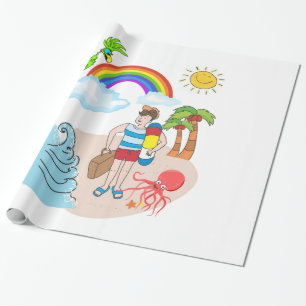 Cadeau Papier brillant à envelopper, Octopus Plage amusan