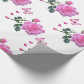 Cadeau Papier brillant à envelopper, Papillon floral rose (Coin)