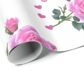 Cadeau Papier brillant à envelopper, Papillon floral rose (Coin rond)