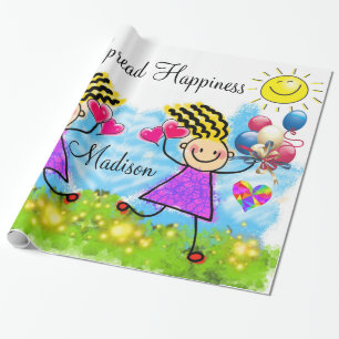 Cadeau Papier brillant, Ballons filles Coeurs heureux