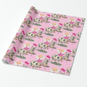 Cadeau Papier brillant, Coeur de vaches de fées roses
