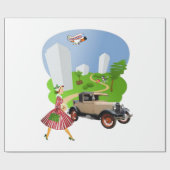 Cadeau Papier brillant, femme rétro (Plat)