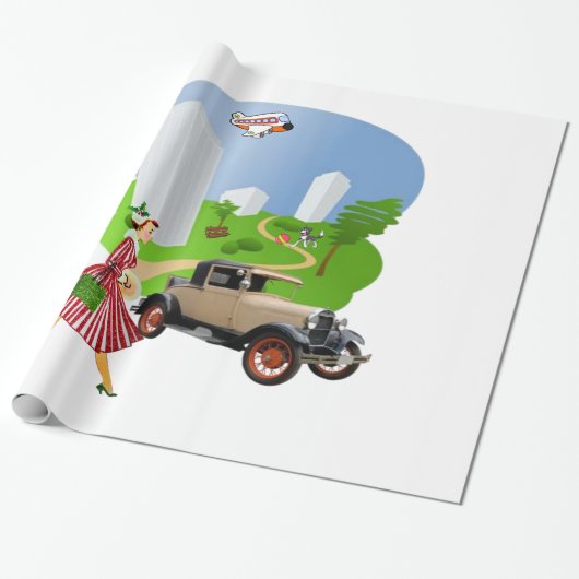 Cadeau Papier brillant, femme rétro (Déroulé)