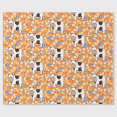 Cadeau Papier brillant, Fleurs Bleues Oranges Vaches (Plat)