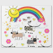 Cadeau Papier brillant, Fleurs de vaches arc-en-ciel Étoi (Plat)