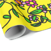 Cadeau Papier brillant, Jaune Chicks Soleil Floral (Coin rond)