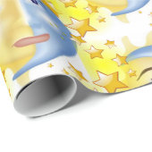 Cadeau Papier brillant, Lune Soleil Étoiles Jaunes (Coin rond)