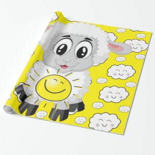 Cadeau Papier brillant, Mouton Jaune Soleil Nuages