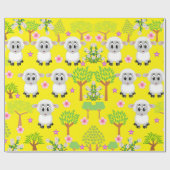 Cadeau Papier brillant, Moutons Floral Jaune (Plat)