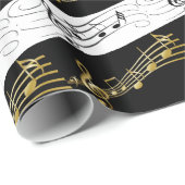 Cadeau Papier brillant, notes de musique noir et blanc (Coin rond)