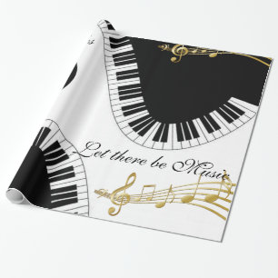 Cadeau Papier brillant, notes de musique noir et blanc