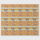 Cadeau Papier brillant, Orange Floral (Plat)