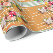 Cadeau Papier brillant, Orange Floral (Coin rond)