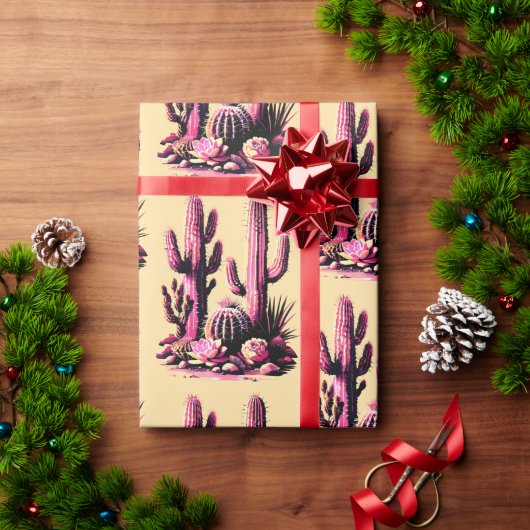Cadeau Papier Cactus Rose Batch-Tan Fond (Cadeau de vacances)