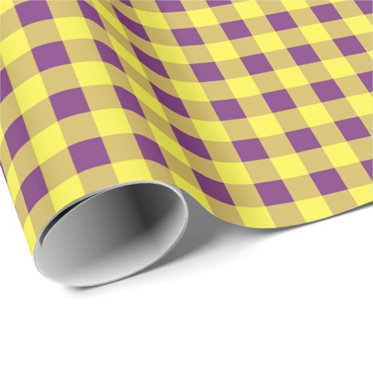 Cadeau Papier Cadeau, Vichy Violet et Jaune (Coin rond)