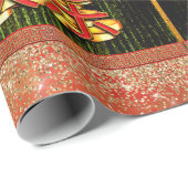 Cadeau Papier coupé en Chine Dragon Bois Vert Or (Coin rond)