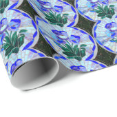 Cadeau papier de fleurs en vitrail bleu (Coin rond)