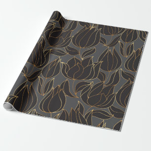 Cadeau Papier de luxe noir et or tulipe floral sans soudu