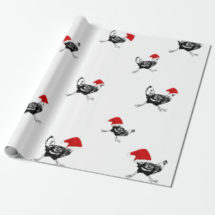 Cadeau Papier de Noël à envelopper - Poulets Père Noël