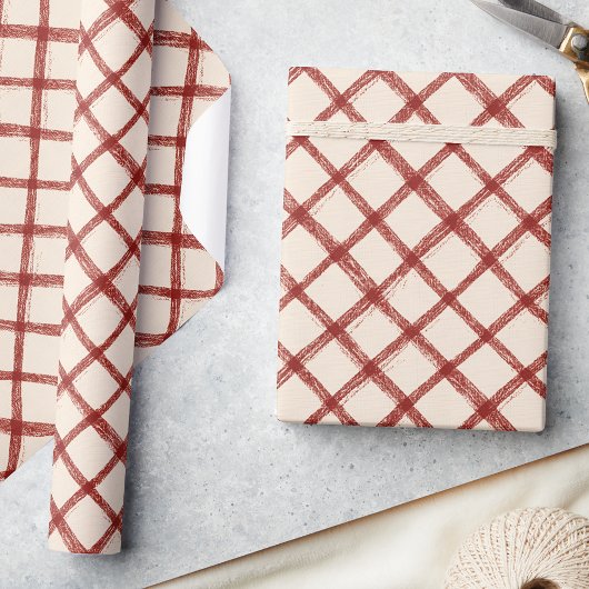 Cadeau Papier de Noël rouge beige rustique