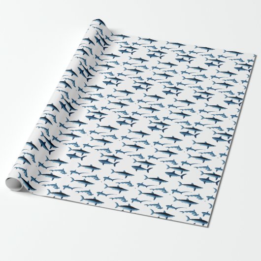 Cadeau Papier de soie découpé thème côtier requin bleu (Déroulé)