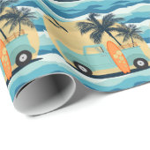 Cadeau Papier de surf Retro Wrapping (Coin rond)