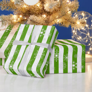Cadeau Papier d'écorçage à rayures vertes et à flocons de