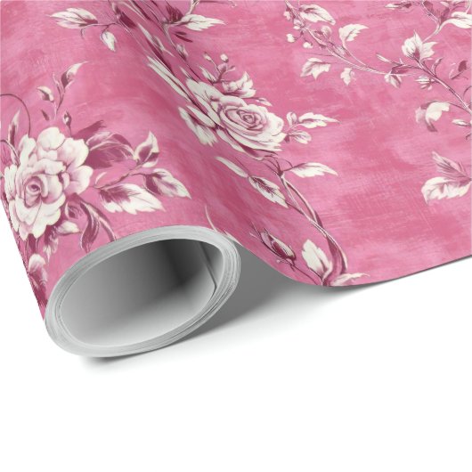 Cadeau Papier Découpe Chinoiserie Florale Rose Rose Vinta (Coin rond)