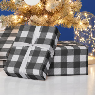 Cadeau Papier d'emballage à carreaux buffle noir et blanc