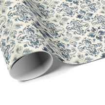 Papier d'emballage à carreaux floraux bleus vintag