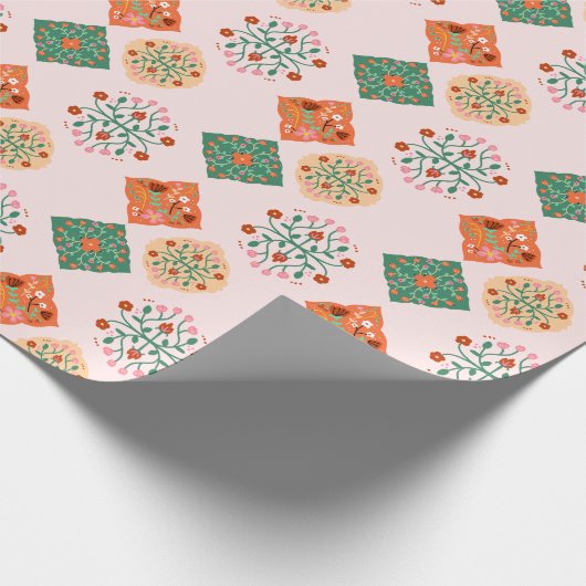 Cadeau Papier d'emballage à carreaux floraux | Motif de j (Coin)