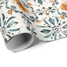 Papier d'emballage à carreaux floraux rustiques, o