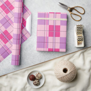 Cadeau Papier d'emballage à carreaux rose Tartan violet d