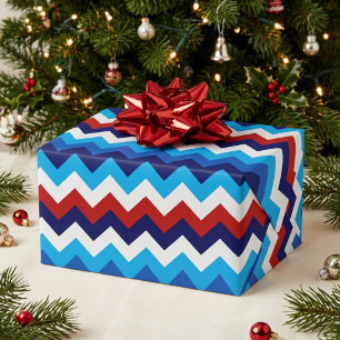 Cadeau Papier d'emballage à chevrons rouge blanc bleu gra